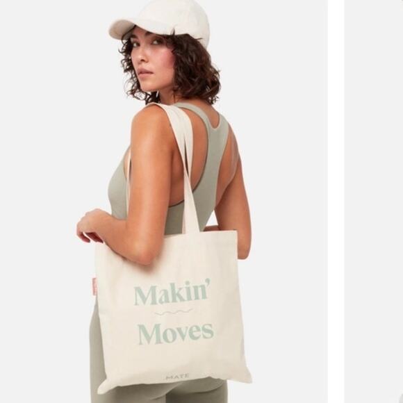 MATE the Label Handbags - New Mate The Label Beige Organic Cotton Makin' Moves Teal Green Tote Bag Women's